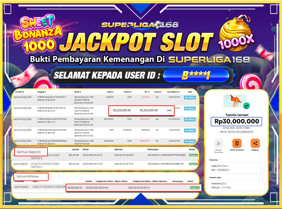 SUPERLIGA168 SWEET BONANZA 1000 Rp.30,000,000LUNASS